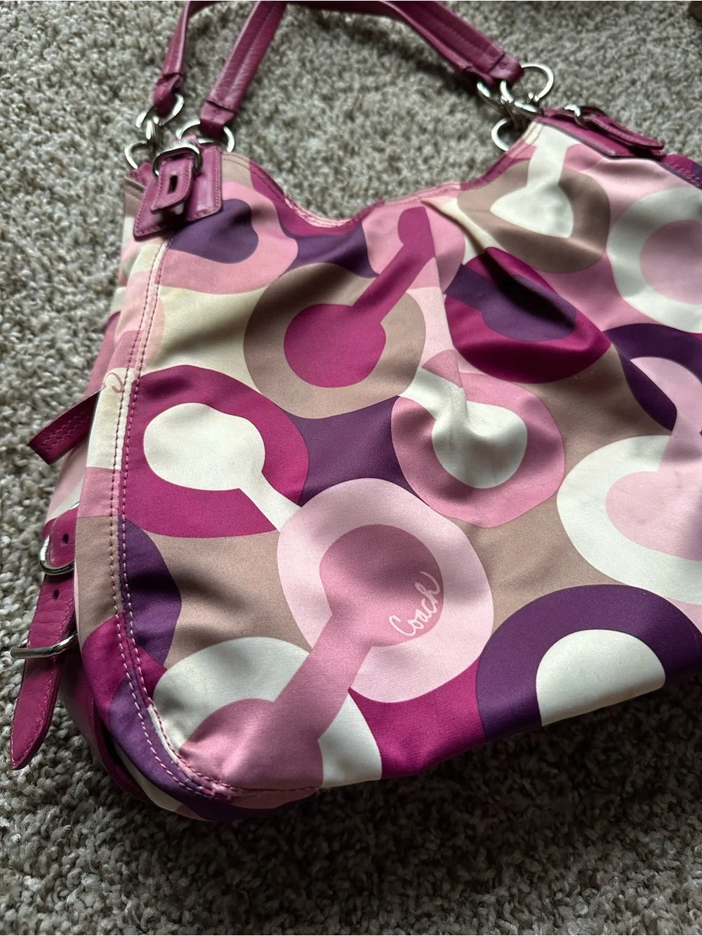 Coach Pink and Purple Signature Circle-Print Hobo Bag